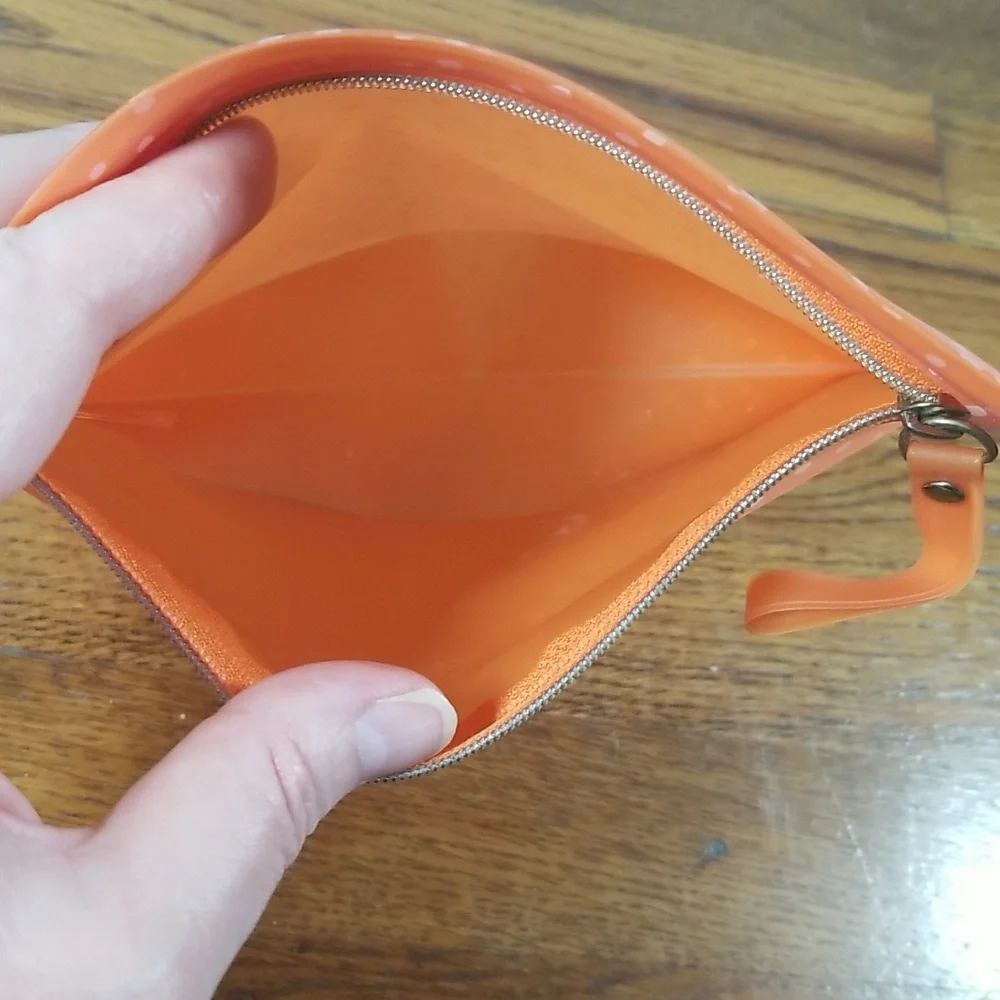 Peach with White Dots Makeup Bag with Gold Zipper NEVER USED